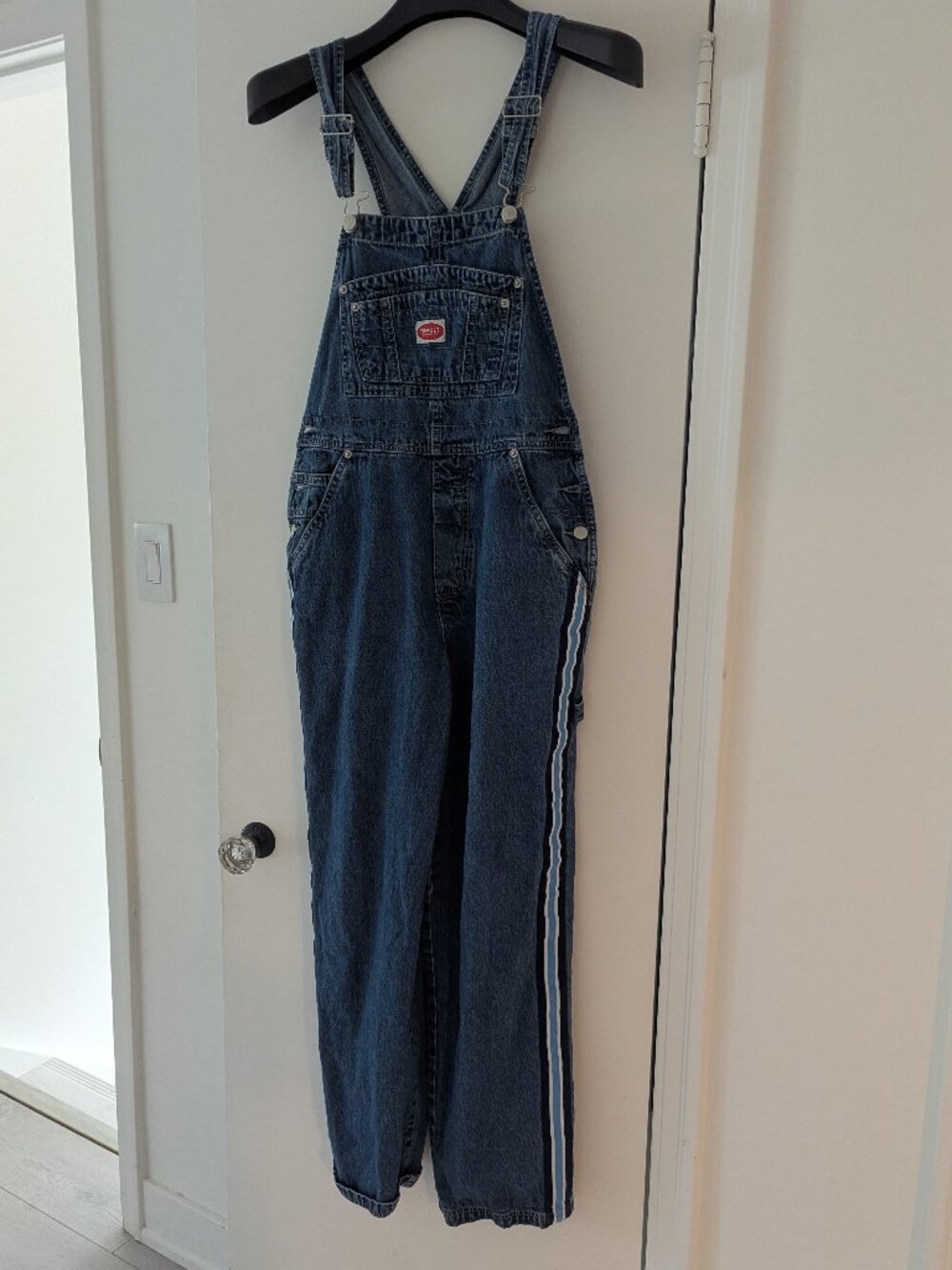 M VTG 90s Revolt Side Stripe Carpenter Denim Jean Overalls Skater